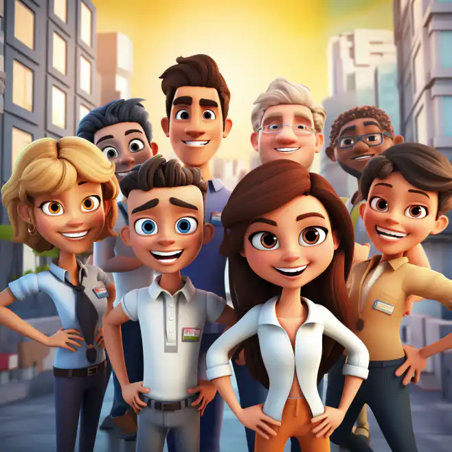 a group of 3d cartoon aba therapist smiling