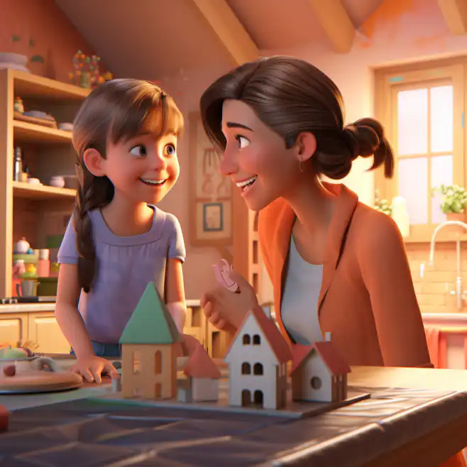 cartoon young lady smiling at her mom