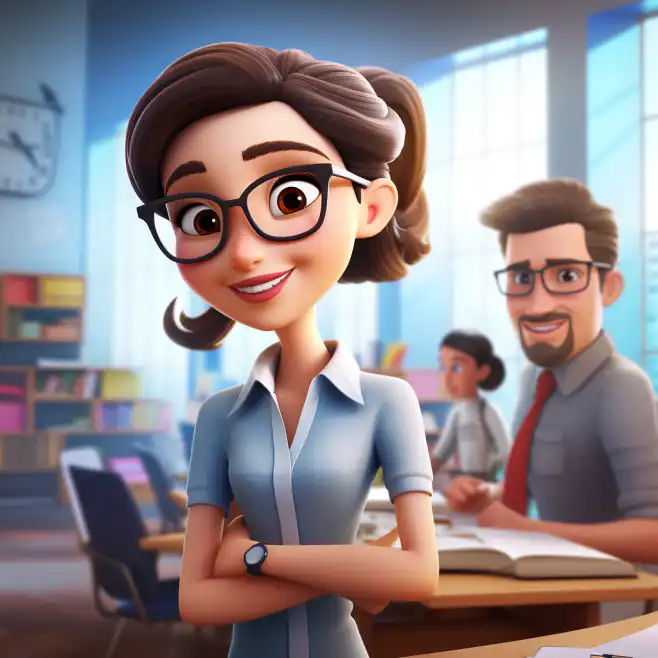 a young cartoon aba therapist smiling on camera