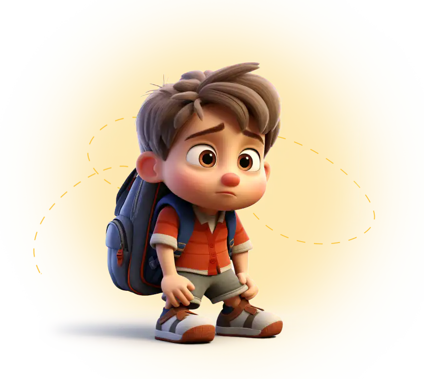 sad child with autism wearing a bag
