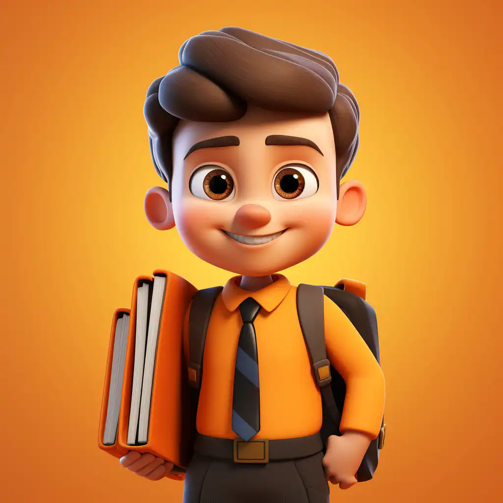 a cartoon boy holding books and bag preparing to visit school